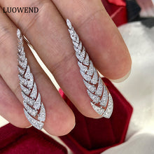 Load image into Gallery viewer, LUOWEND 18K White Gold Real Natural Diamond Drop Earrings for Women