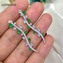 Load image into Gallery viewer, LUOWEND 18K White Gold Real Natural Jadeite and Diamond Gemstone Earrings for Women