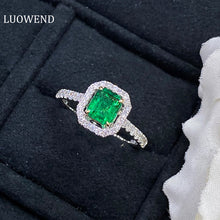 Load image into Gallery viewer, LUOWEND 18K White and Yellow Gold Real Natural Emerald Gemstone Ring for Women