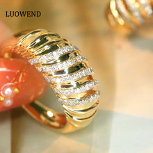 Load image into Gallery viewer, LUOWEND 18K Yellow Gold Real Natural Diamond Ring for Women