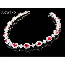 Load image into Gallery viewer, LUOWEND 18K White Gold Real Natural Ruby and Diamond Gemstone Bracelet for Women
