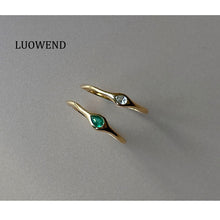 Load image into Gallery viewer, LUOWEND 18K Yellow Gold Natural Diamond/Emerald Ring for Women