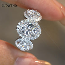 Load image into Gallery viewer, LUOWEND 18K White Gold Real Natural Diamond Ring for Women