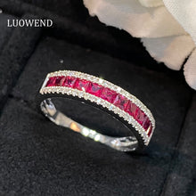 Load image into Gallery viewer, LUOWEND 18K White Gold Real Natural Ruby Gemstone Ring for Women