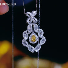 Load image into Gallery viewer, LUOWEND 18K White Gold Real Natural Yellow Diamond Pendant Necklace for Women