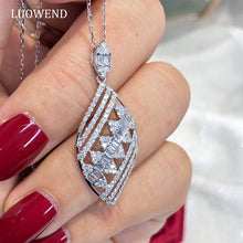 Load image into Gallery viewer, LUOWEND 18K White Gold Real Natural Diamond Pendant Necklace for Women