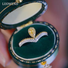 Load image into Gallery viewer, LUOWEND 18K White and Yellow Gold Real Natural Yellow Diamond Ring for Women