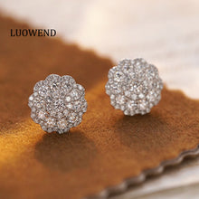 Load image into Gallery viewer, LUOWEND 18K White Gold Real Natural Diamond Stud Earrings for Women