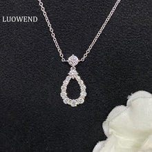 Load image into Gallery viewer, LUOWEND 18K White Gold Real Natural Diamond Pendant Necklace for Women