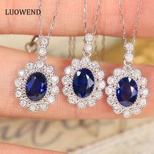 Load image into Gallery viewer, LUOWEND 18K White Gold Real Natural Sapphire and Diamond Gemstone Necklace for Women