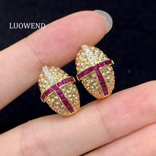 Load image into Gallery viewer, LUOWEND 18K Yellow Gold Natural Ruby Earrings for Women