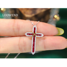 Load image into Gallery viewer, LUOWEND 18K White and Yellow Gold Real Natural Ruby Necklace for Women