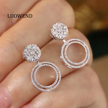 Load image into Gallery viewer, LUOWEND 18K White Gold Real Natural Diamond Stud Earrings for Women