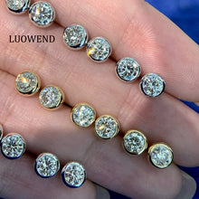 Load image into Gallery viewer, LUOWEND 18K White/Yellow Gold Natural Diamond Earrings for Women