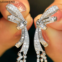 Load image into Gallery viewer, LUOWEND 18K White Gold Real Natural Diamond Drop Earrings for Women