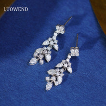 Load image into Gallery viewer, LUOWEND 18K White Gold Real Natural Diamond Drop Earrings for Women