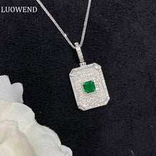 Load image into Gallery viewer, LUOWEND 18K White and Yellow Gold Real Natural Emerald Gemstone Necklace for Women