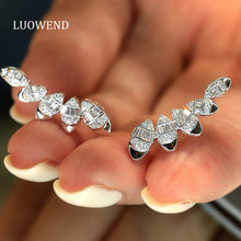 Load image into Gallery viewer, LUOWEND 18K White Gold Natural Diamond Earrings for Women