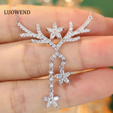 Load image into Gallery viewer, LUOWEND 18K White Gold Real Natural Diamond Pendant Necklace for Women