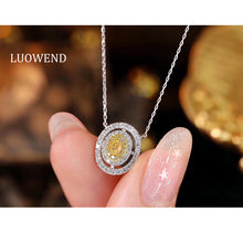 Load image into Gallery viewer, LUOWEND 18K White Gold Real Natural Yellow Diamond Necklace for Women