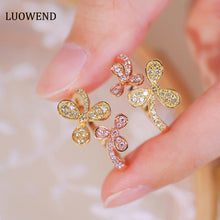 Load image into Gallery viewer, LUOWEND 18K Yellow and Rose Gold Real Natural Yellow and Pink Diamond Ring for Women