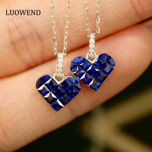 Load image into Gallery viewer, LUOWEND 18K White Gold Real Natural Sapphire Gemstone Necklace for Women