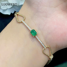 Load image into Gallery viewer, LUOWEND 18K Yellow Gold Real Natural Emerald and Diamond Bracelet for Women