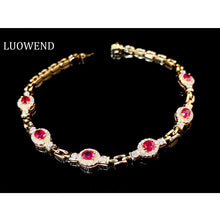 Load image into Gallery viewer, LUOWEND 18K Yellow Gold Real Natural Ruby and Diamond Gemstone Bracelet for Women
