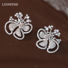 Load image into Gallery viewer, LUOWEND 18K White Gold Real Natural Diamond Stud Earrings for Women