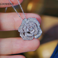 Load image into Gallery viewer, LUOWEND 18K White Gold Real Natural Diamond Pendant Necklace for Women