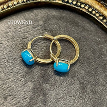 Load image into Gallery viewer, LUOWEND 18K Yellow Gold Natural Turquoise Earrings for Women