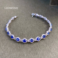 Load image into Gallery viewer, LUOWEND 18K White Gold Natural Diamond and Sapphire Bracelet for Women