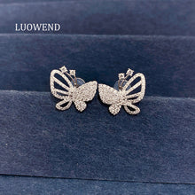 Load image into Gallery viewer, LUOWEND 18K White Gold Natural Diamond Earrings for Women
