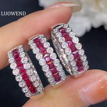 Load image into Gallery viewer, LUOWEND 18K White Gold Real Natural Ruby and Diamond Gemstone Ring for Women