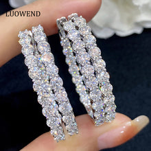 Load image into Gallery viewer, LUOWEND 18K White Gold Real Natural Diamond Hoop Earrings for Women