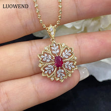 Load image into Gallery viewer, LUOWEND 18K White and Yellow Gold Real Natural Ruby Gemstone Necklace for Women