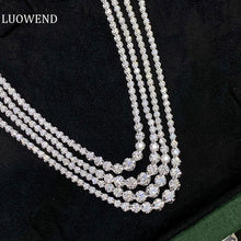 Load image into Gallery viewer, LUOWEND 18K White Gold Real Natural Diamond Tennis Necklace for Women