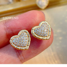 Load image into Gallery viewer, LUOWEND 18K White or Yellow Gold Natural Diamond Earrings for Women