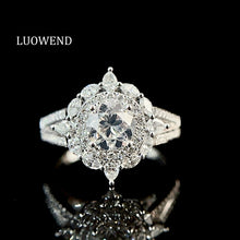 Load image into Gallery viewer, LUOWEND 18K White Gold Natural Diamond Ring for Women