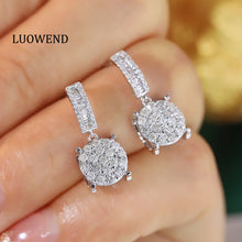 Load image into Gallery viewer, LUOWEND 18K White Gold Real Natural Diamond Stud Earrings for Women