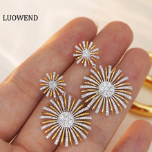 Load image into Gallery viewer, LUOWEND 18K White and Yellow Gold Real Natural Diamond Earrings for Women