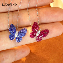 Load image into Gallery viewer, LUOWEND 18K White Gold Real Natural Ruby or Sapphire Gemstone Necklace for Women