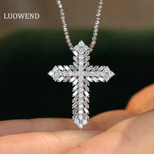Load image into Gallery viewer, LUOWEND 18K White Gold Real Natural Diamond Pendant Necklace for Women