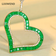 Load image into Gallery viewer, LUOWEND 18K Yellow Gold Real Natural Emerald and Diamond Gemstone Necklace for Women