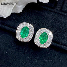 Load image into Gallery viewer, LUOWEND 18K White Gold Real Natural Emerald Gemstone Earrings for Women