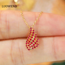 Load image into Gallery viewer, LUOWEND 18K Yellow Gold Real Natural Ruby Pendant Necklace for Women