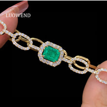 Load image into Gallery viewer, LUOWEND 18K Yellow Gold Real Natural Emerald and Diamond Gemstone Bracelet for Women