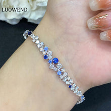 Load image into Gallery viewer, LUOWEND 18K White Gold Real Natural Sapphire Gemstone Bracelet for Women