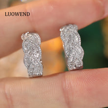 Load image into Gallery viewer, LUOWEND 18K White Gold Real Natural Diamond Hoop Earrings for Women