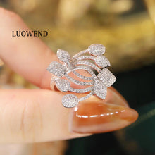 Load image into Gallery viewer, LUOWEND 18K White Gold Real Natural Diamond Ring for Women